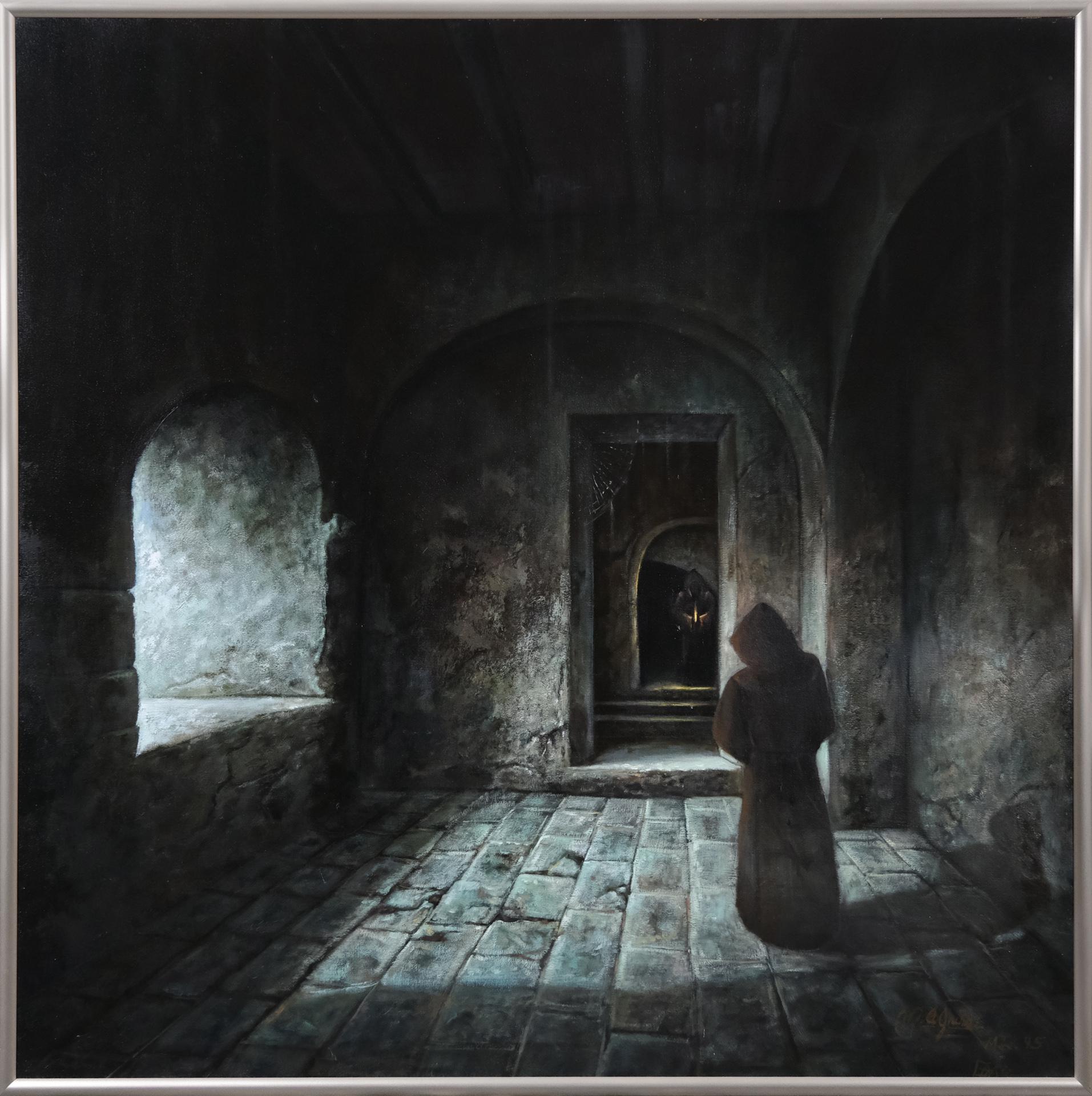 Maria Ayala Interior Painting – Encuentro, Monasteries on the slopes of Popocatpetl, Mexiko, Öl auf Leinwand, 