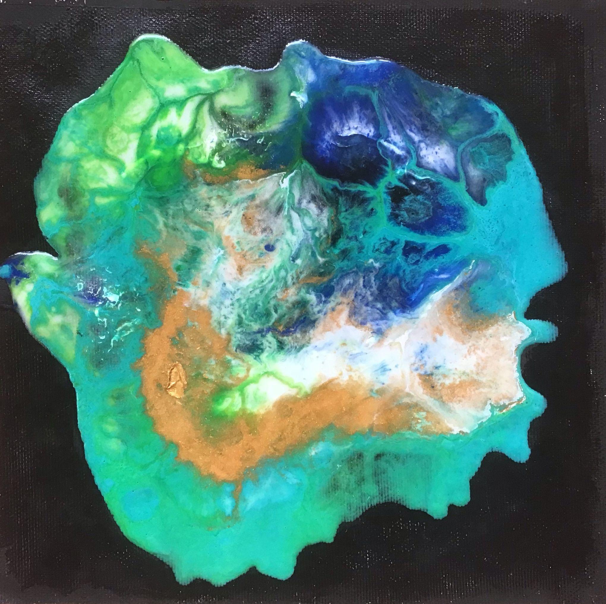 Lagoon Nebula /Mini #2, Mixed Media on Canvas - Abstract Mixed Media Art by Maria Bacha