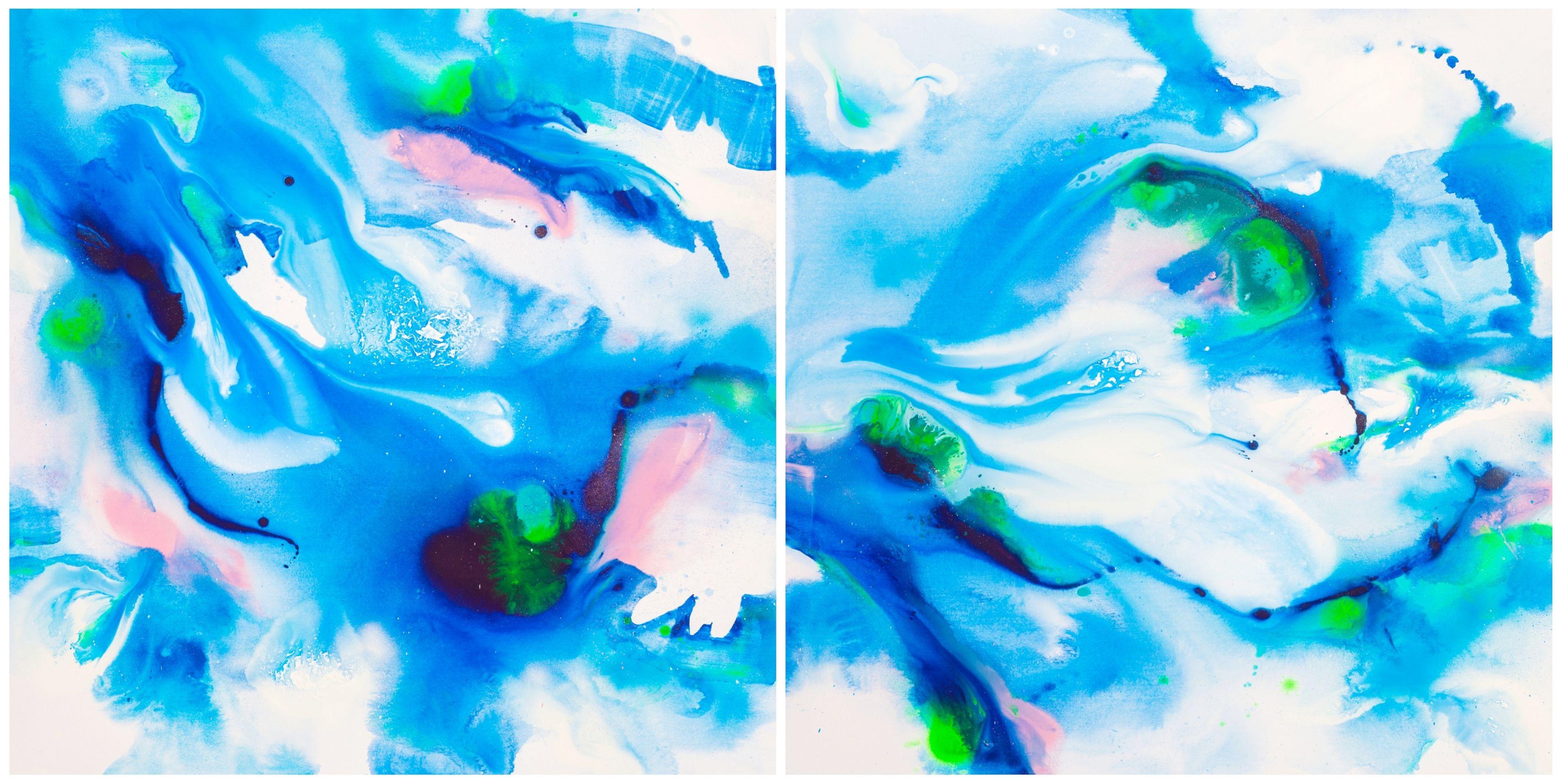 The Flow of Blue (diptych), Mixed Media on Canvas - Mixed Media Art by Maria Bacha