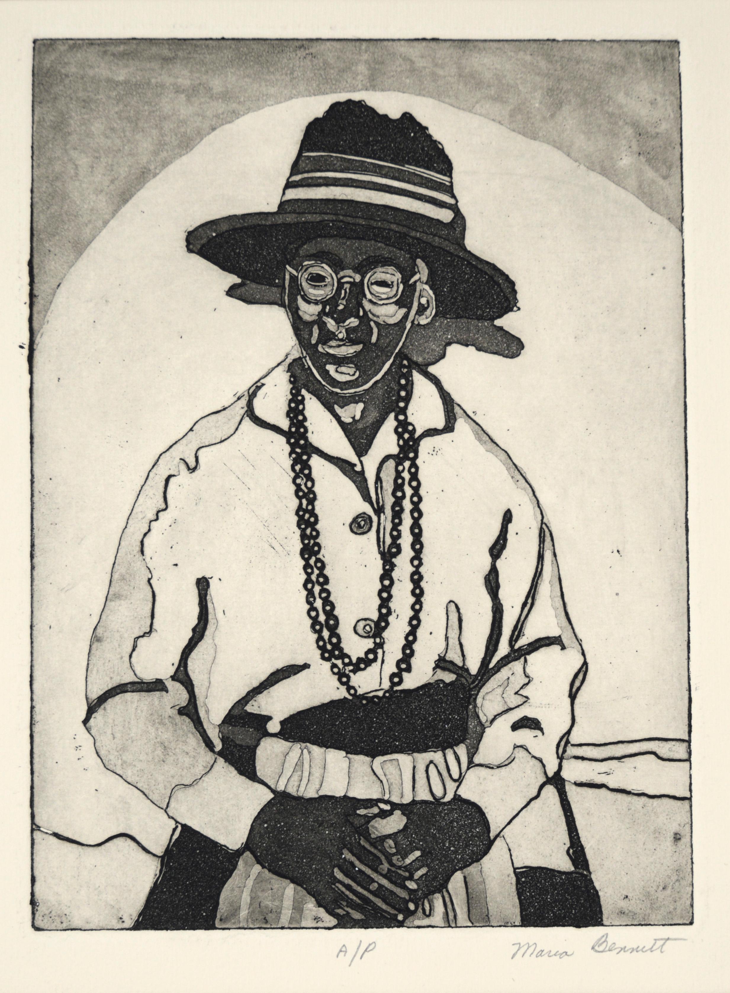 Porträt einer Frau mit Hut - Original Bay Area Aquatinta – Print von Maria Bennett