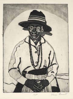 Ritratto di donna con cappello - Acquatinta originale della Bay Area