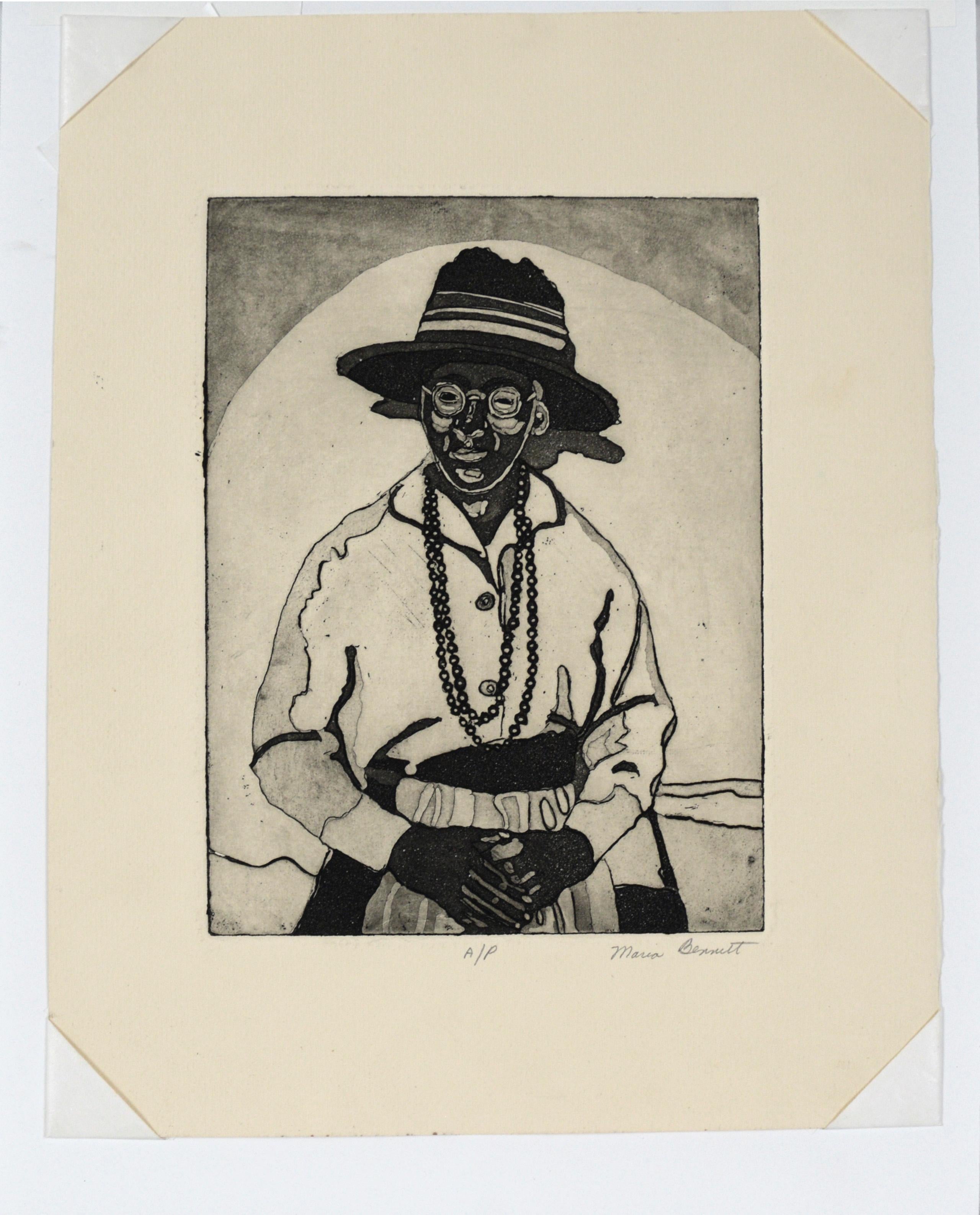 Porträt einer Frau mit Hut - Original Bay Area Aquatinta (Zeitgenössisch), Print, von Maria Bennett