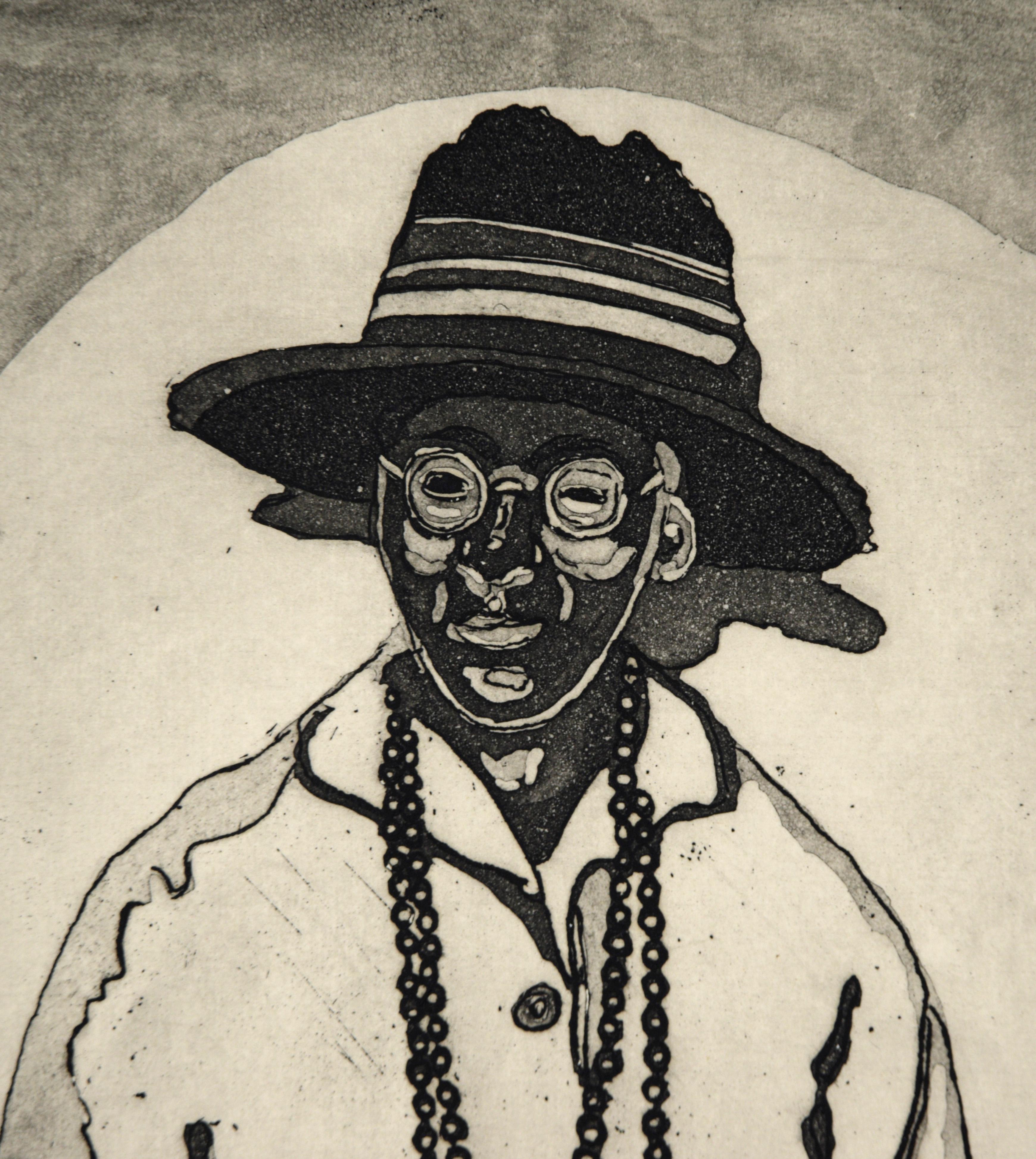 Porträt einer Frau mit Hut - Original Bay Area Aquatinta (Schwarz), Figurative Print, von Maria Bennett