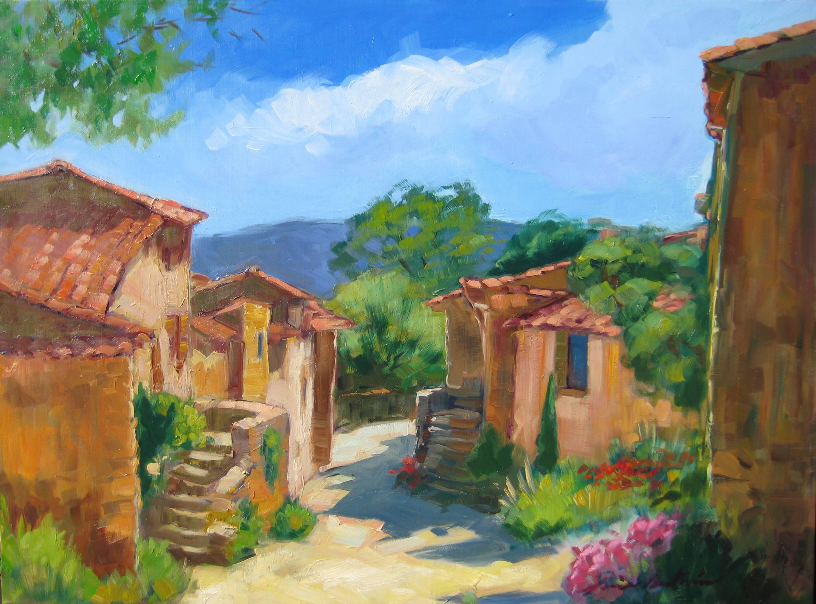 Maria Bertan Landscape Painting - Contemporary Impressionist Oil Painting Of Provencal Village by Maria Bertran