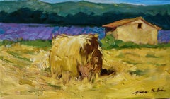 "Lone Hayroll With Lavender" Modern Impressionist Oil Painting In Provence