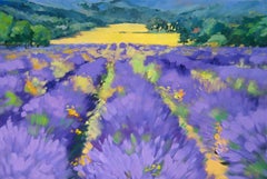 „Looking Over Lavender Fields“ Modernes impressionistisches Ölgemälde in der Provence