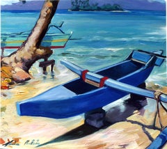 "Motu Outrigger" Contemporary Impressionist Oil Painting of Tahiti