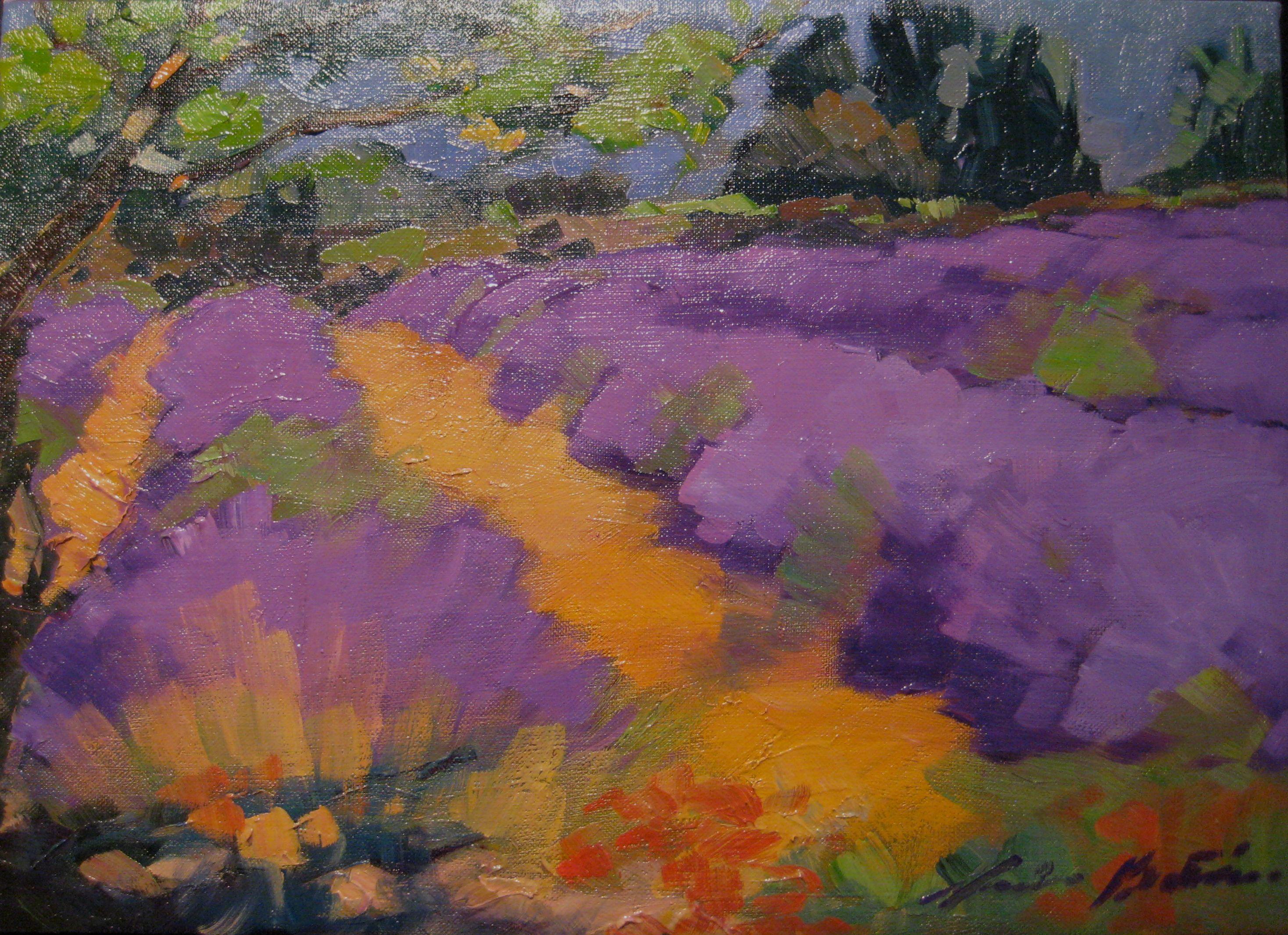 Maria Bertan Landscape Painting - "Path Through The Lavender"  Contemoprary Impressionist Oil Painting of Provence