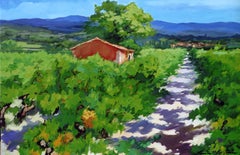 Zeitgenössisches impressionistisches Ölgemälde „Path To L'yves“ von Vineyard, Provence