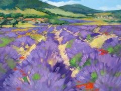 "Rochegiron Lavender Field" Contemporary Impressionist Oil Painting of Provence