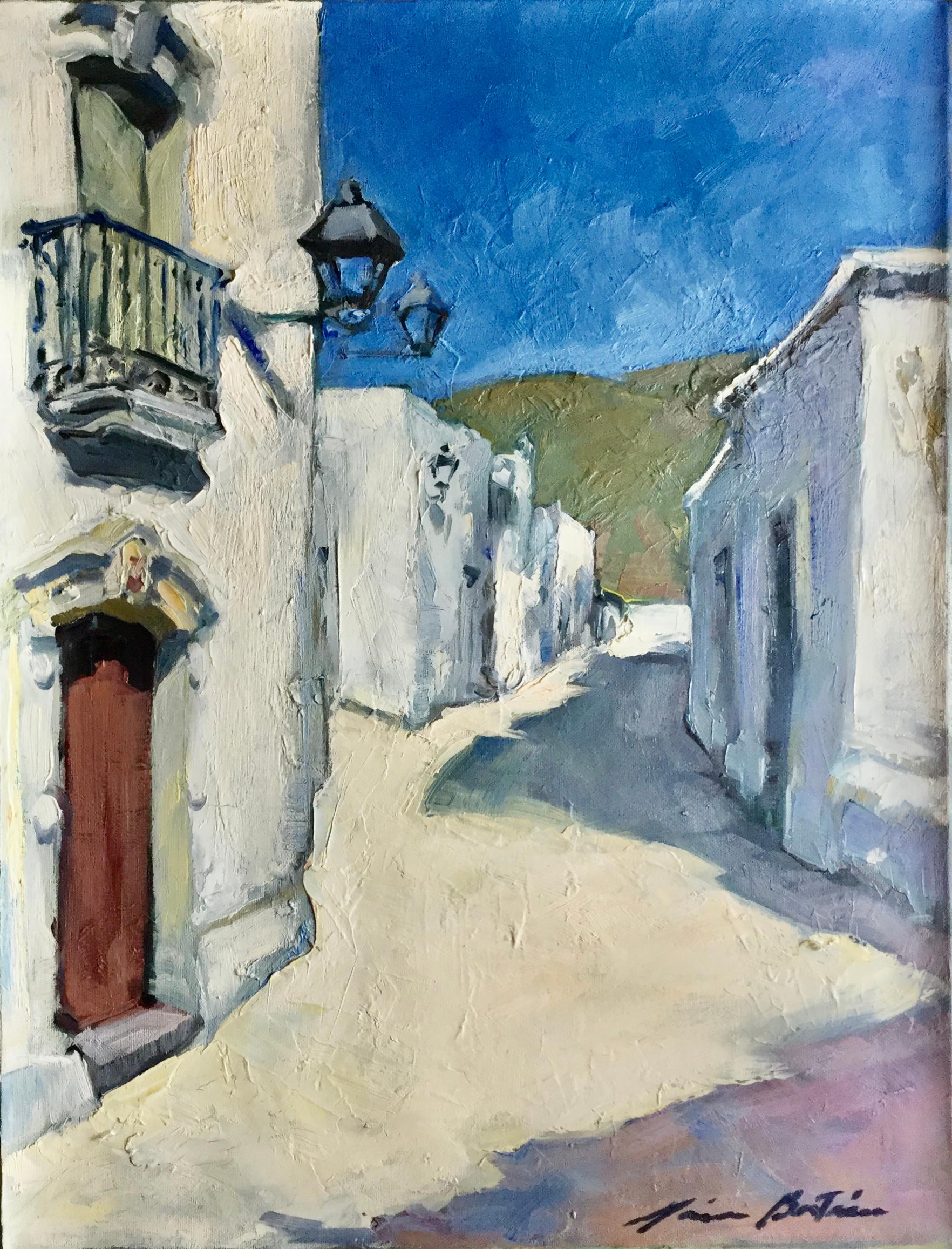 Maria Bertan Landscape Painting - "Street In Almeria" Contemporary Impressionist Oil Painting of Spain
