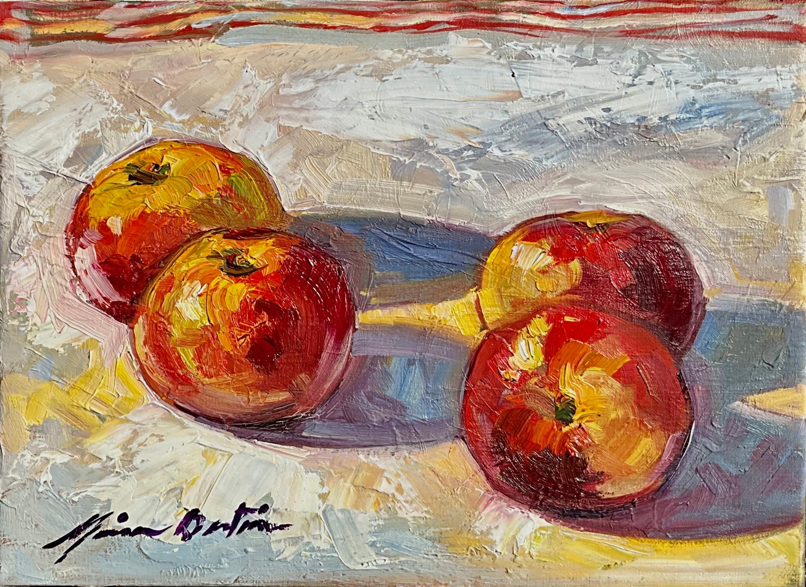 Still-Life Painting de Maria Bertrán - " Manzanas en la mesa II" Bodegón impresionista contemporáneo al óleo