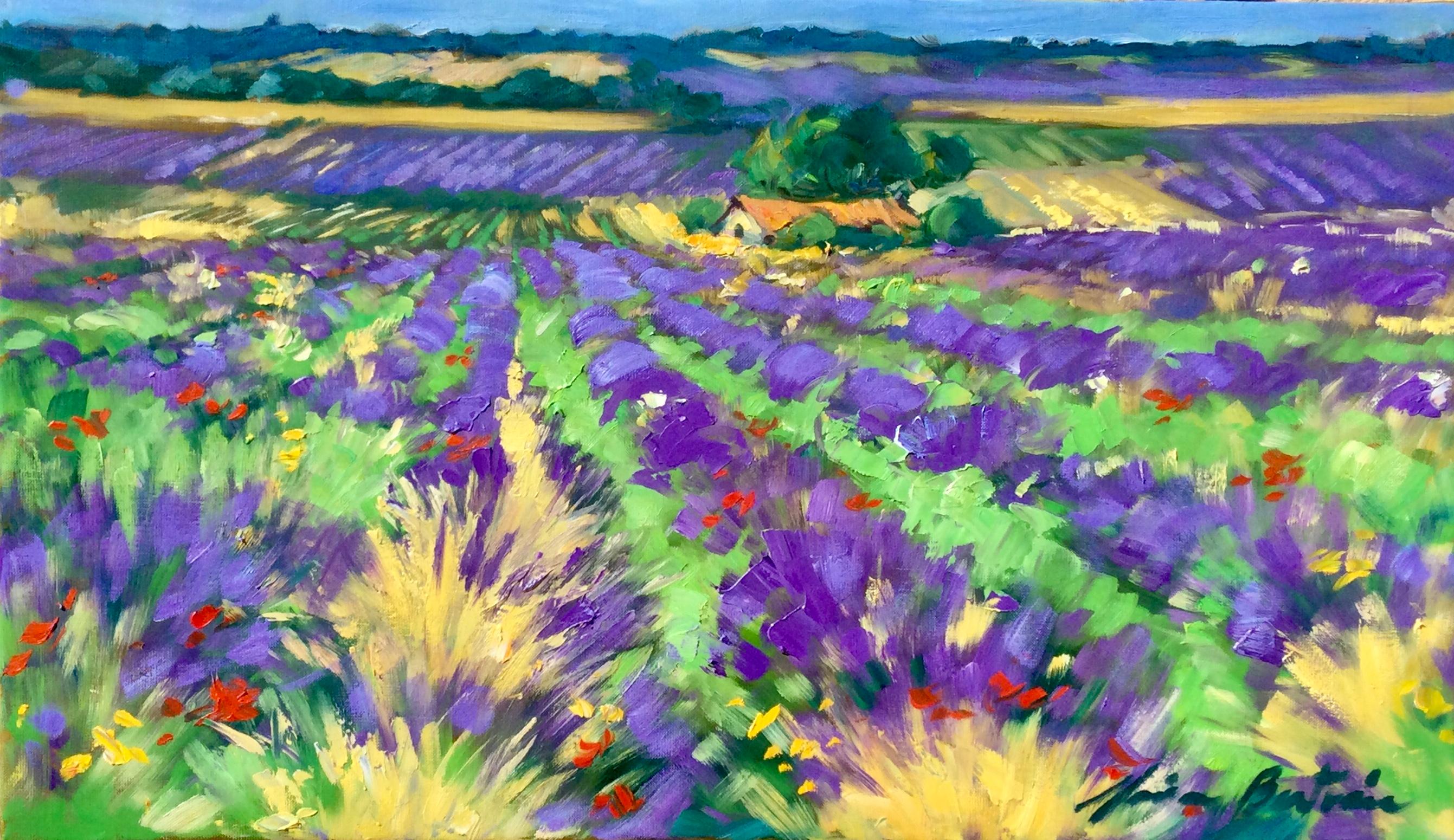 Maria Bertrán Landscape Painting - "Albion Plateau Lavender Fields" Contemporary Impressionist Painting, Provence 