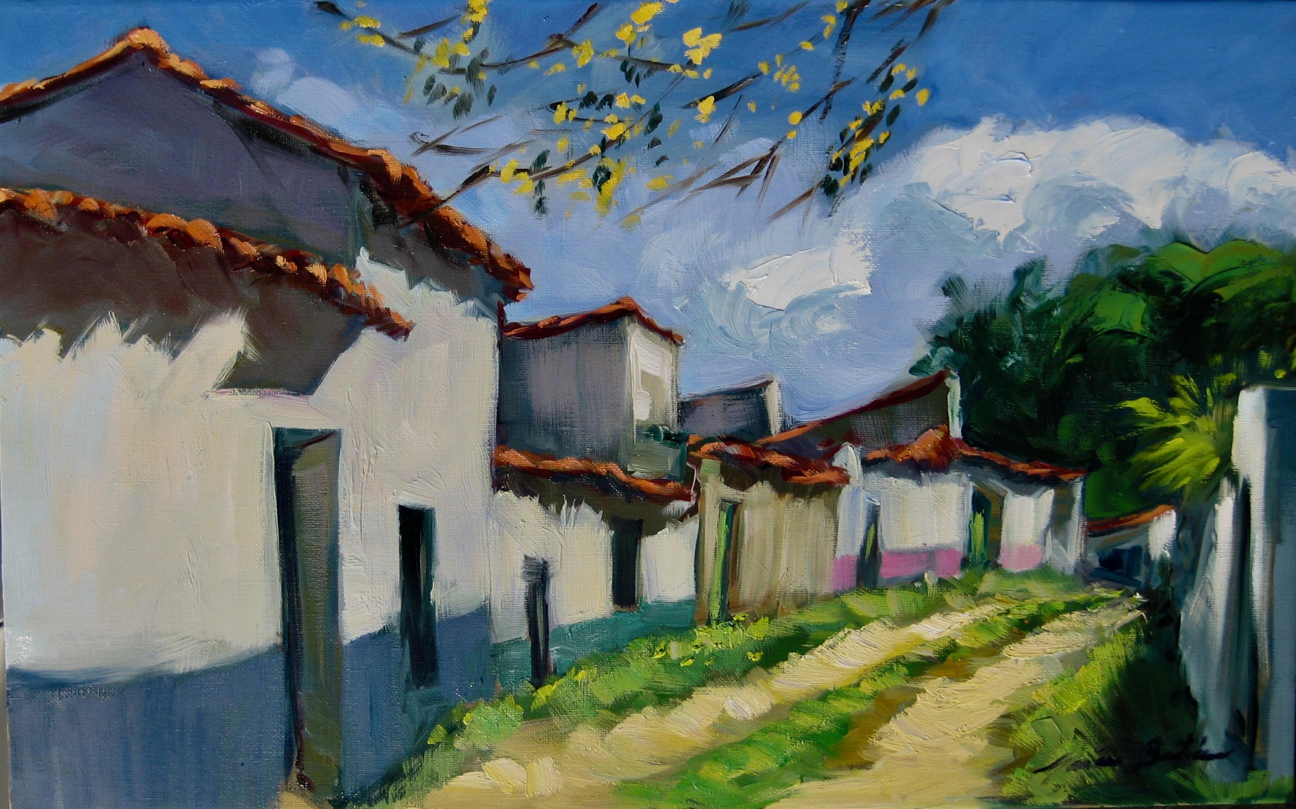 Maria Bertrán Landscape Painting - "Alley In Calla"  Modern Impressionist Oil Painting of Spain