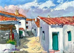 "Alley In Pedralva, Portugal" Huile impressionniste contemporaine du Portugal