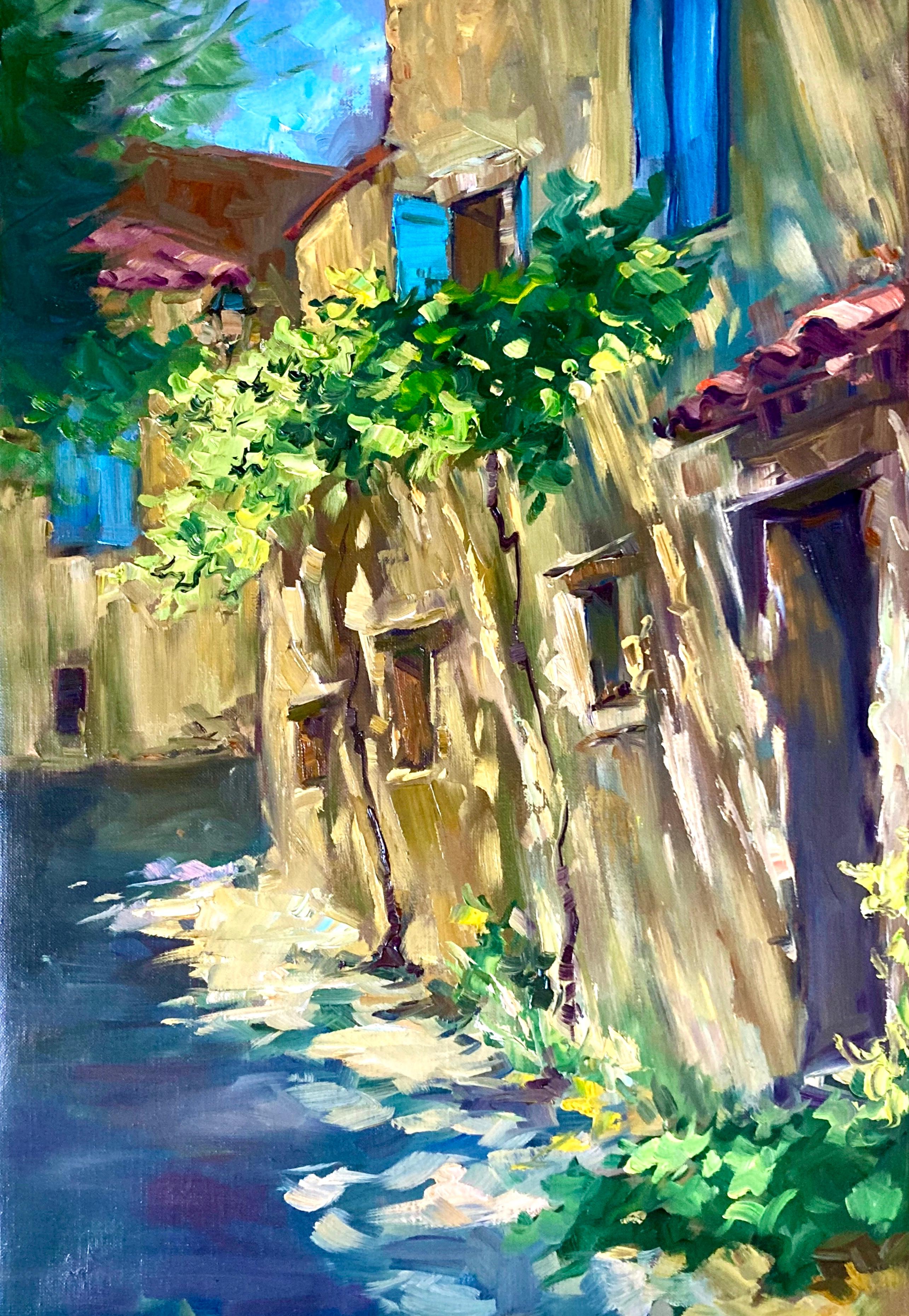 Landscape Painting Maria Bertrán - "Alley Inn St. Trinit" Huile impressionniste contemporaine de Provence