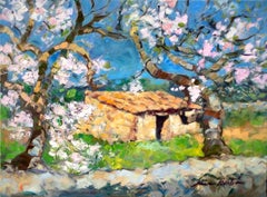 "Almond Trees By The Cabanon" Contemporary Impressionist Oil of Provence