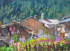 « Fence alpinienne avec fleurs en fleurs »  Huile impressionniste de Maria Bertran