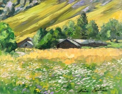 "Alpine Village"  Contemporary Impressionist Oil Painting of French Alps