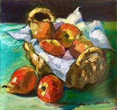"Apples In The Basket" Contemporary Impressionist Still Life Oil