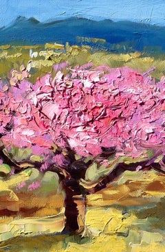 "Apricot Blossoms In The Field"  Modern Impressionist Oil Painting of Spain