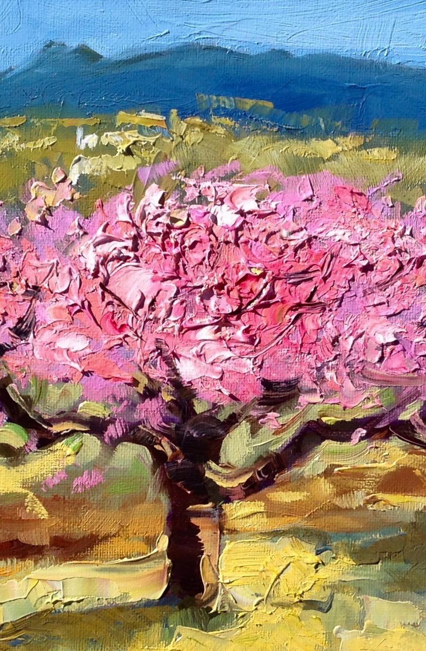 « Apricot Blossoms In The Field » (Les fleurs d'abondance dans le champ)  Peinture à l'huile impressionniste moderne et impressionniste d'Espagne - Painting de Maria Bertrán