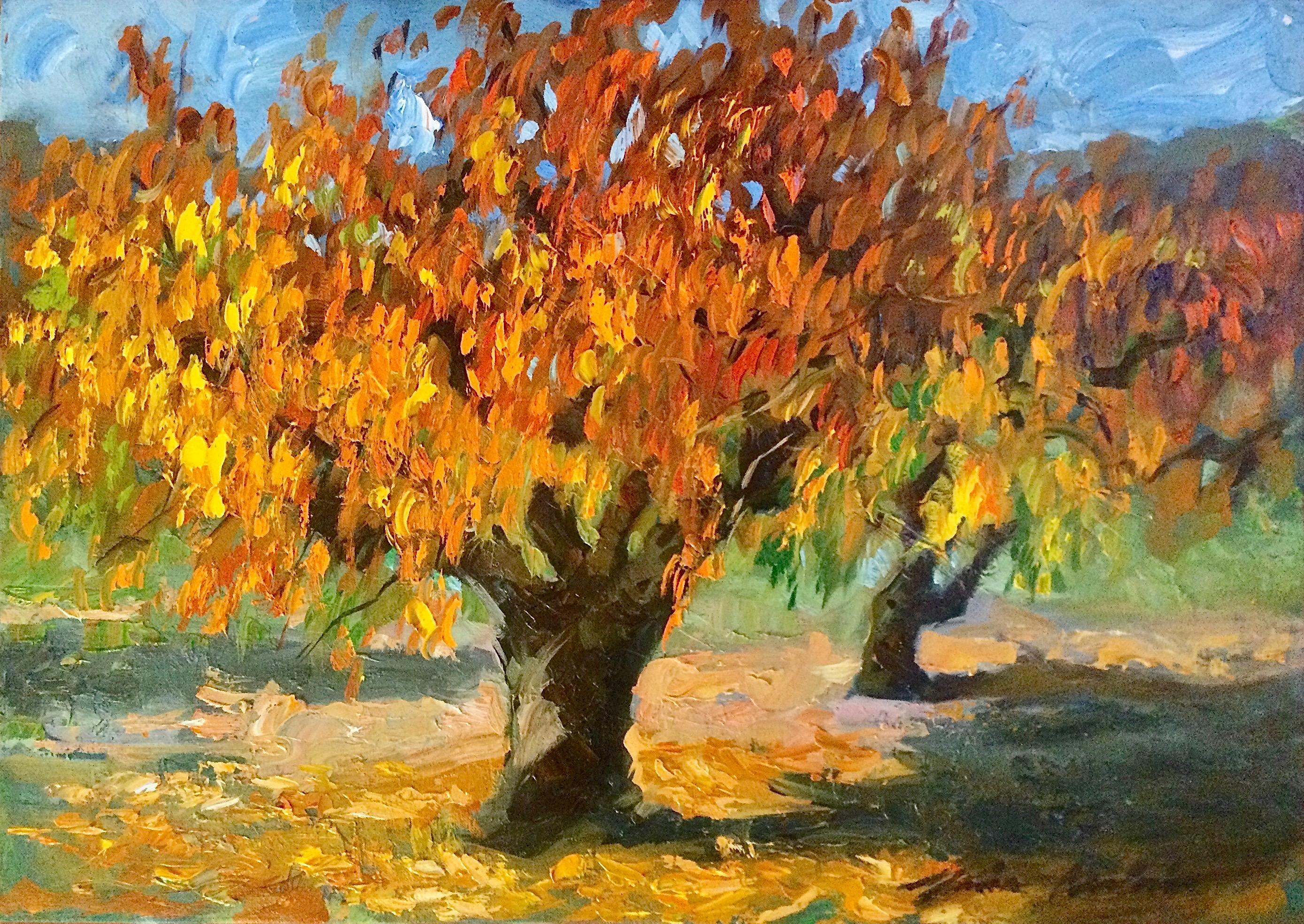 "Autumn Cherry Trees" Contemporary Impressionist Oil of Provence