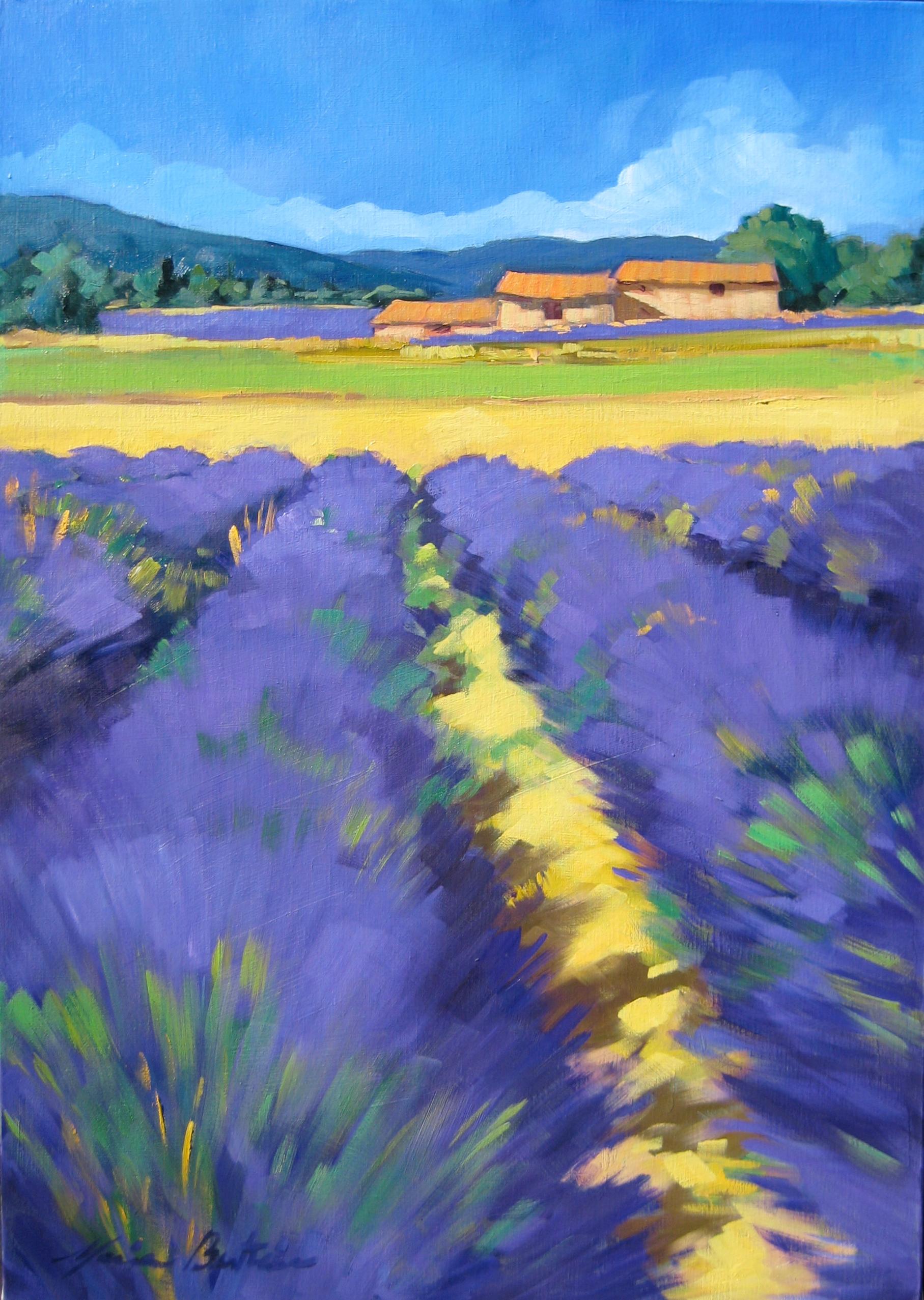 Maria Bertrán Landscape Painting - "Banon Lavender Field " Contemporary Impressionist Oil, Provence by Maria Bertran