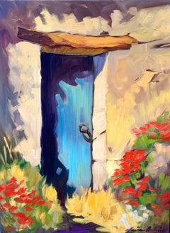 "Blue Door, Provence"  Contemporary Impressionist Oil Painting of Provence