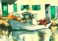 "Boats at Rest" Contemporary Impressionist Oil Of Mallorca, Spain