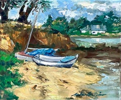 "Boats On The Beach, Bretagne" Contemporary  Impressionist Oil Of Brittany