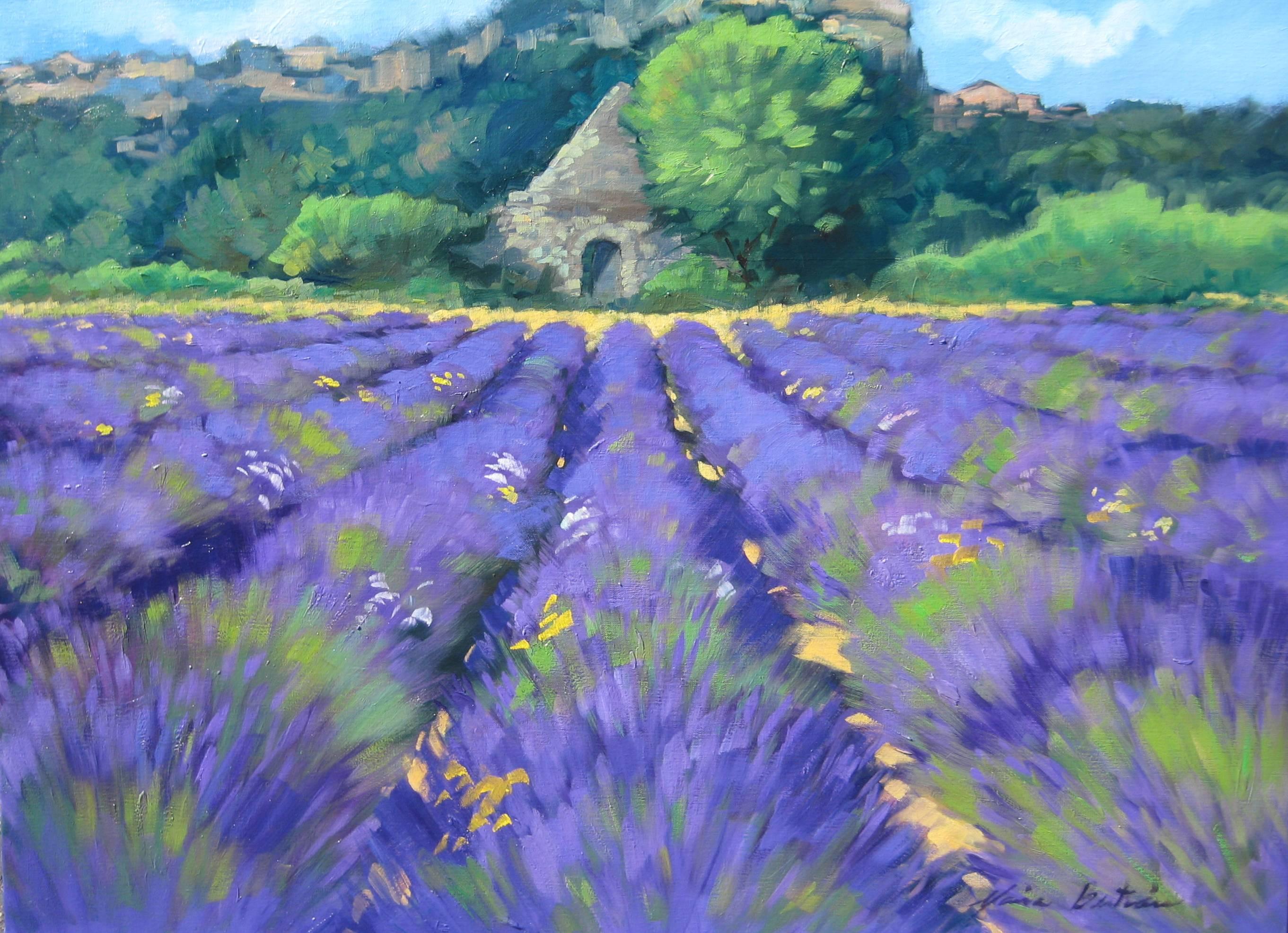 "Borie In The Lavender Field " Impressionist Oil, Provence by Maria Bertran