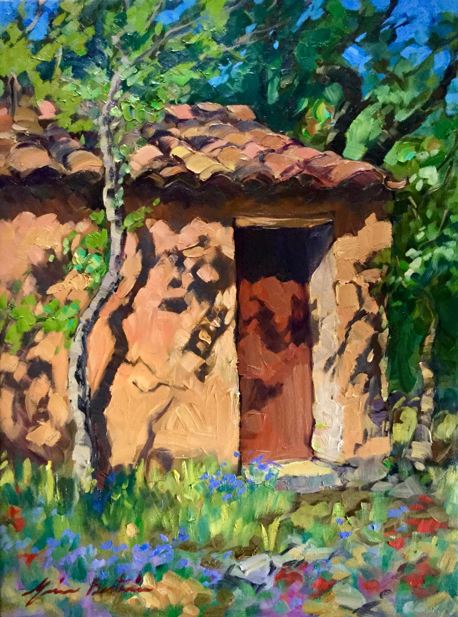 Maria Bertrán Landscape Painting - "Cabanon In The Forest" Contemporary Impressionist Oil of Provence