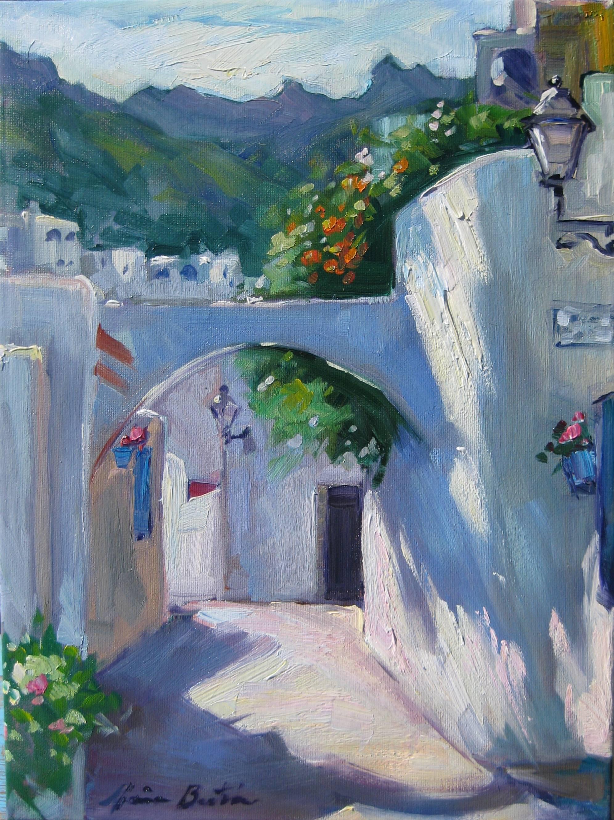 Maria Bertrán Landscape Painting - "Calle En Emperadores" Modern Impressionist Oil of Spain by Maria Bertran