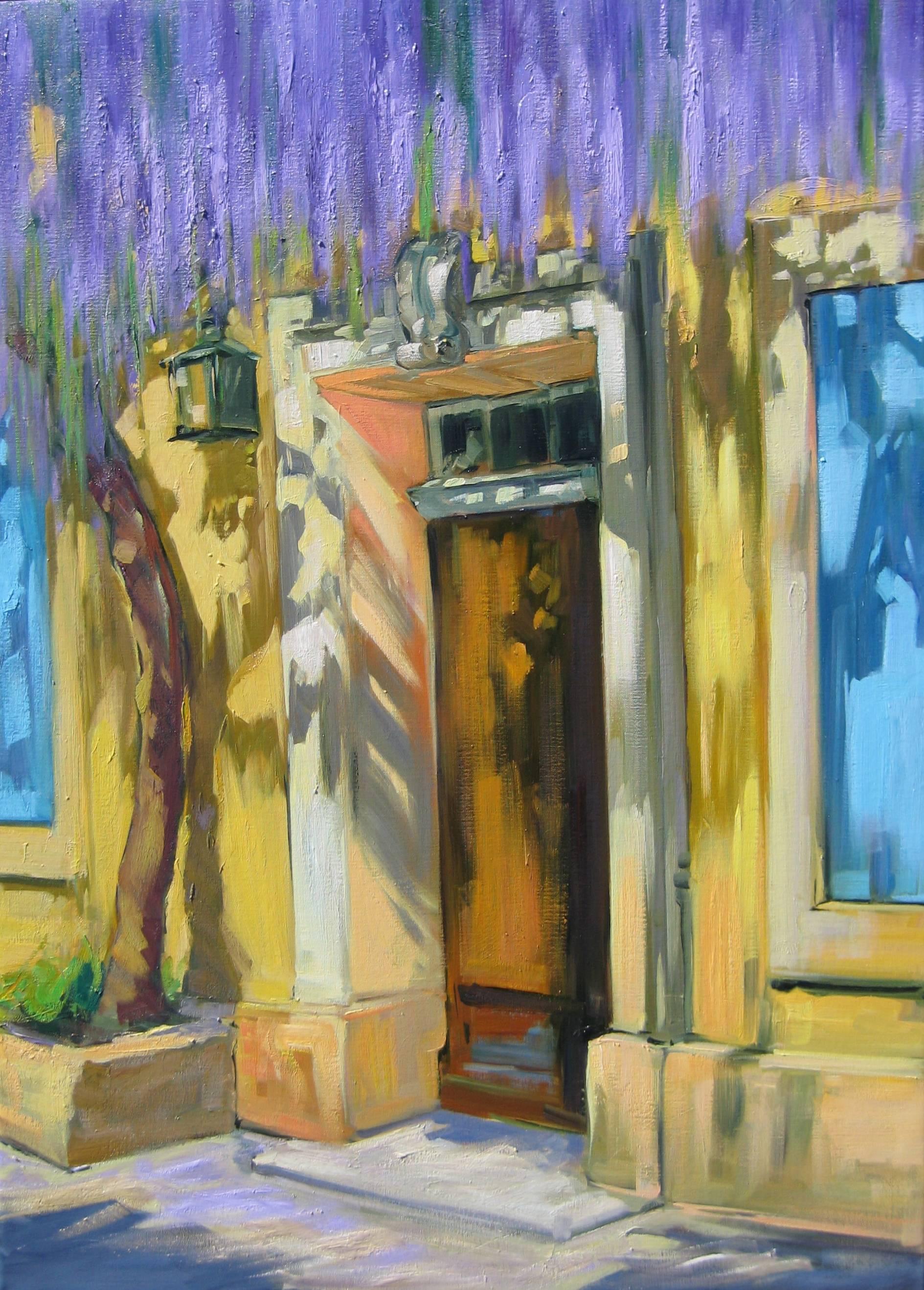 Maria Bertrán Landscape Painting - "Cascading Wisteria Over The Doorway" Impressionist Oil by Maria Bertran