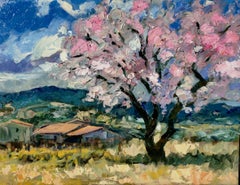 "Cherry Tree by Les Petite Clements"  Impressionist Oil Painting of Provence