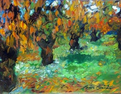 « Cherry Tree Orchard In Autumn », huile impressionniste contemporaine de Provence