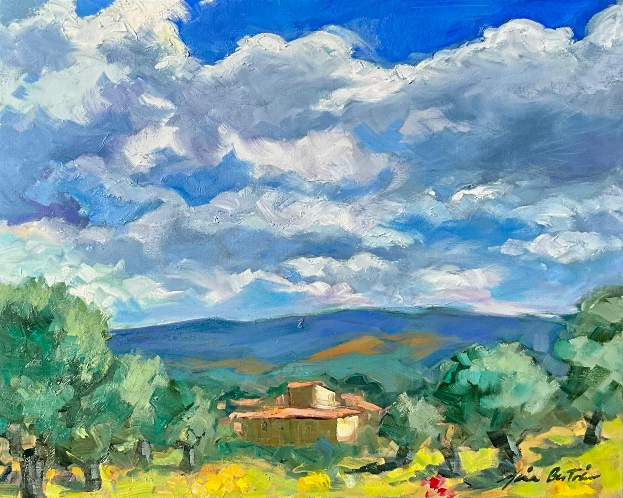 Landscape Painting de Maria Bertrán - "Nubes en el Luberon" Óleo impresionista contemporáneo de la Provenza