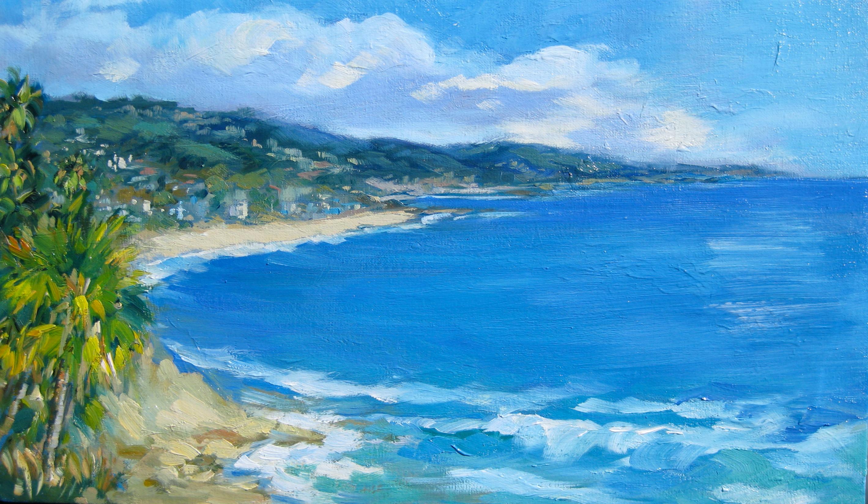 Maria Bertrán Landscape Painting - "Clouds Over Main Beach" Contemporary Impressionist Laguna Beach Seascape