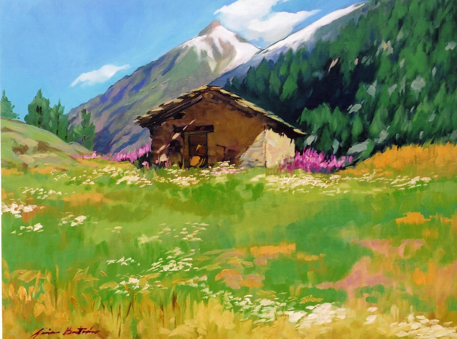 Maria Bertran Cottage On The Hill Modern Impressionist Oil Of French Alps By Maria Bertran For Sale At 1stdibs