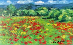 "Field of Poppies By The Forest" Contemporary Impressionist Oil of Provence