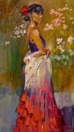 "Flamenco Dancer" Contemporary Impressionist Figure Oil Painting of Dancer