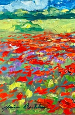 "Flowers and Poppies In The Valley" Contemporary Impressionist Oil of Provence