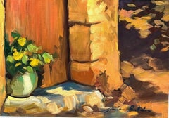 "Flowers By The Provencal Doorway" Impressionist Oil Painting by Maria Bertran