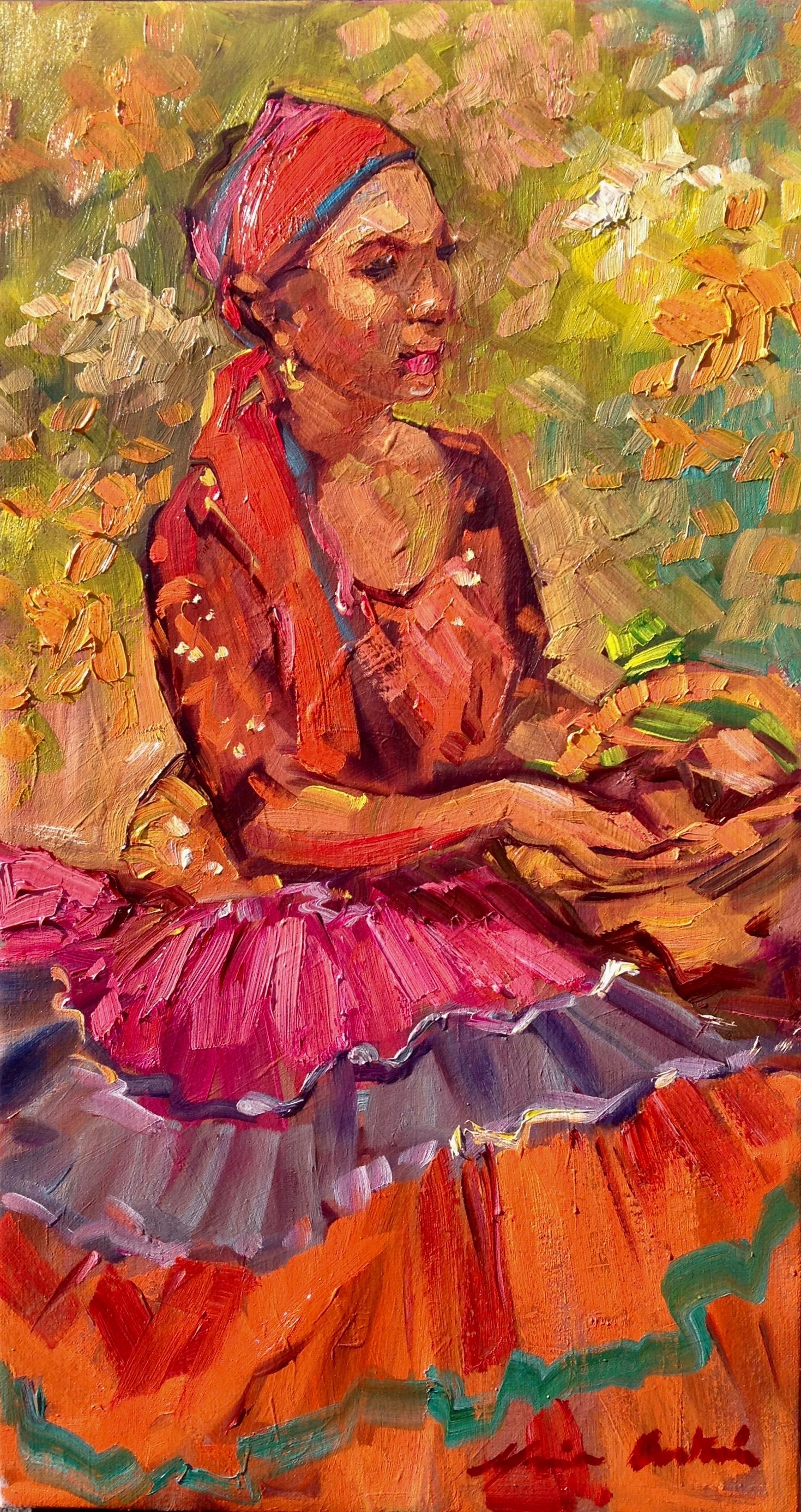 "Fruit Seller" Contemporary Impressionist Figure Oil Painting