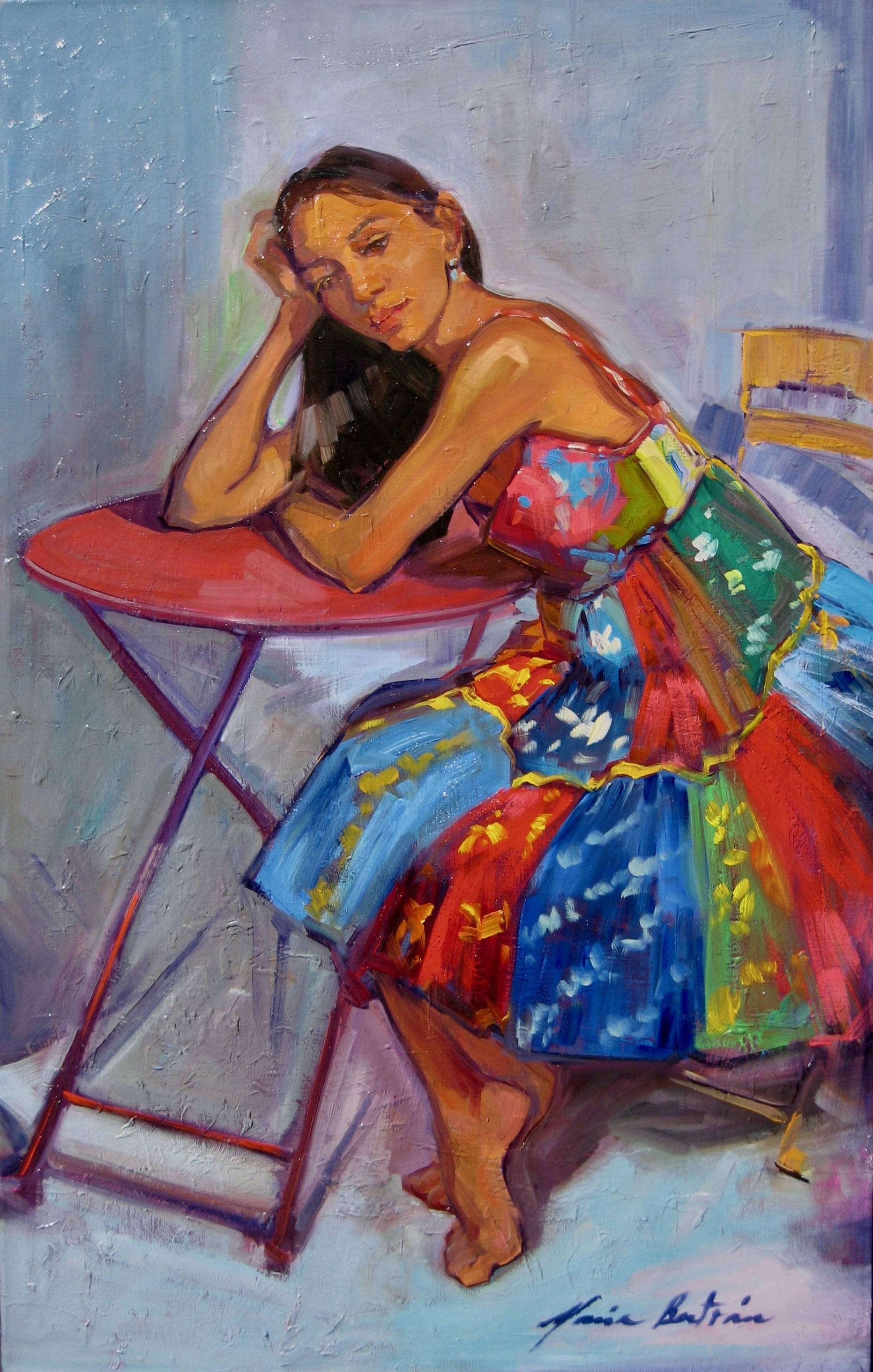 Maria Bertrán Landscape Painting - "Girl From Guadalupe" Large Impressionist Figure Oil Painting by Maria Bertran
