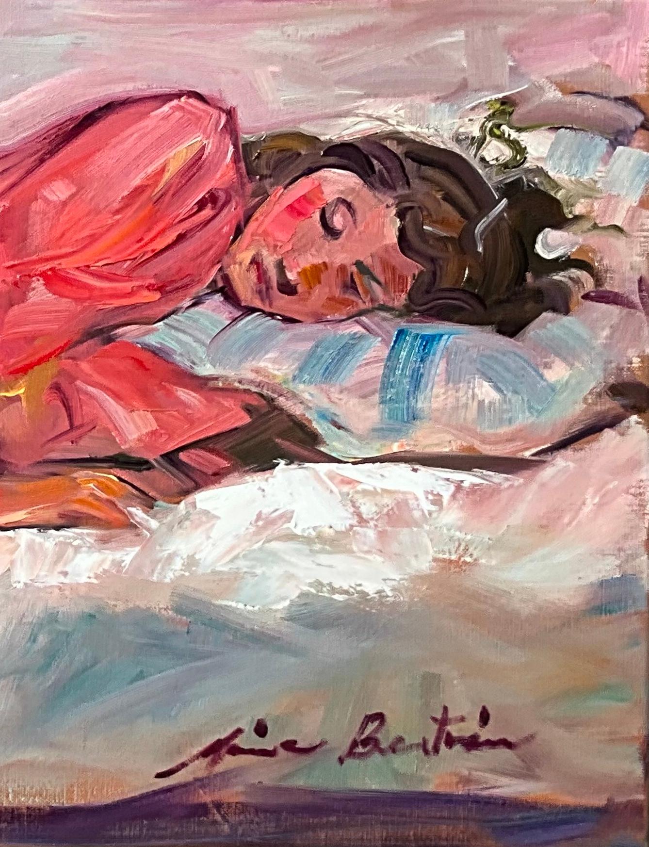 « Fille en robe rouge »  Peinture impressionniste contemporaine de figures  - Painting de Maria Bertrán