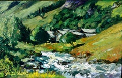 « Glacier Stream In French The Alps » (Le chemin de fer de Glace en France)  Peinture à l'huile impressionniste moderne et impressionniste de France