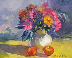 "Glowing Floral" Contemporary Impressionist Still Life Oil by Maria Bertran
