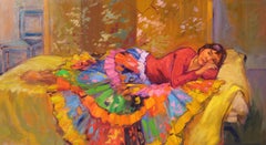 "Golden Glow"  Modern Impressionist Figure Large Oil Painting by Maria Bertran